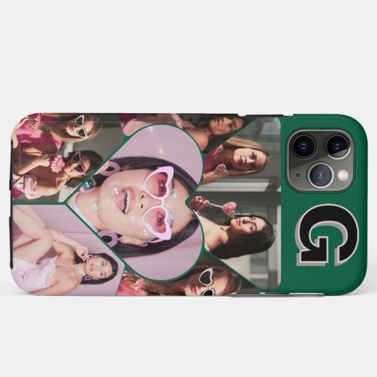 Monogram 6-Foto Collage Aquamarin iPhone Case (Rückseite (Horizontal))