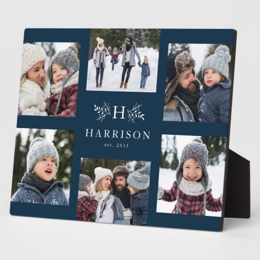 Monogram 6 Foto Collage Familienname rustikale Mar Fotoplatte (Seite)