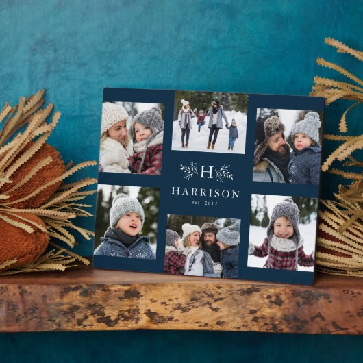 Monogram 6 Foto Collage Familienname rustikale Mar Fotoplatte (Seite)