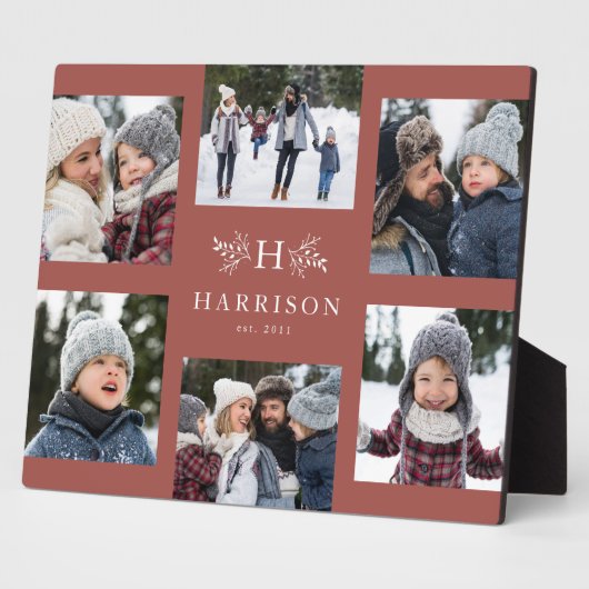 Monogram 6 Foto Collage Familienname staubige Rose Fotoplatte (Seite)