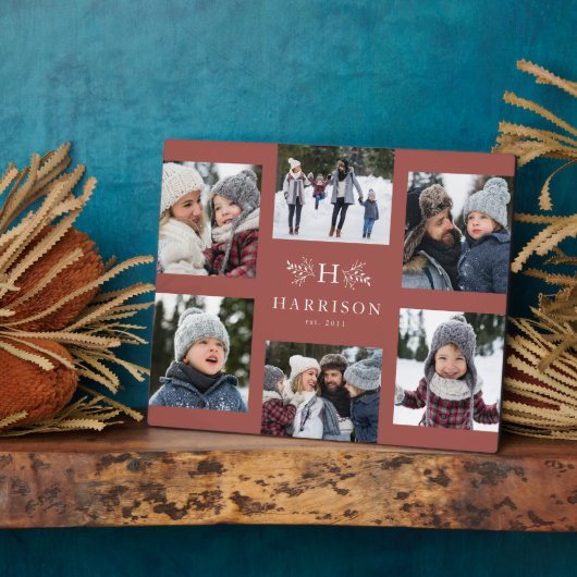 Monogram 6 Foto Collage Familienname staubige Rose Fotoplatte (Seite)