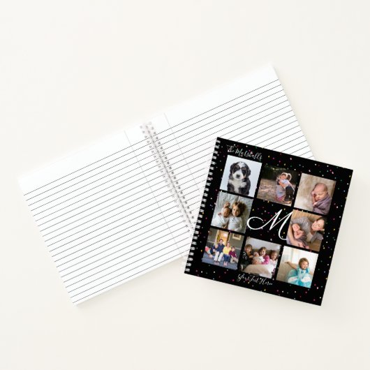 Monogram 8 Foto Collage farbenfroh Confetti Black Notizblock (Innenseite)