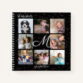 Monogram 8 Foto Collage farbenfroh Confetti Black Notizblock (Vorderseite)