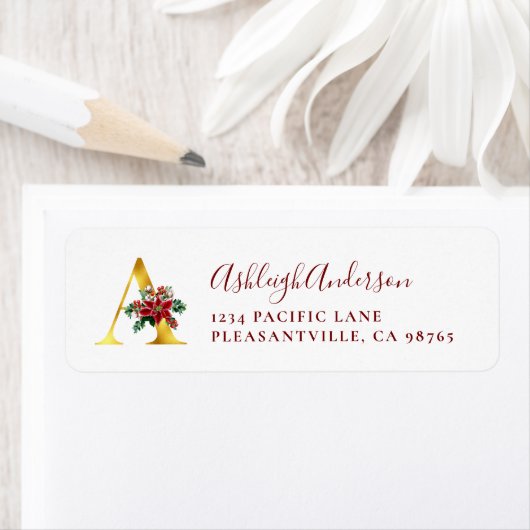 Monogram A Christmas Red Gold Rücksendeadresse (Insitu)