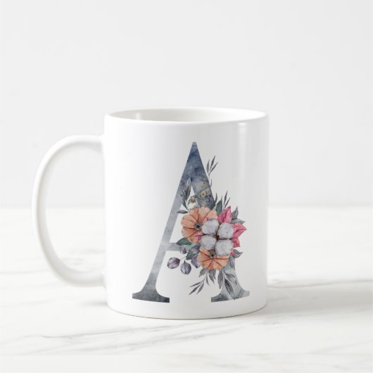 Monogram A Floral Blue Watercolor Coffee Tasse (Links)