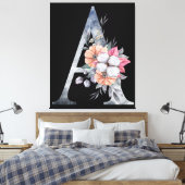 Monogram A Floral Blues Leinwanddruck (Insitu (Schlafzimmer))