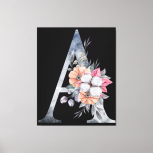 Monogram A Floral Blues Leinwanddruck