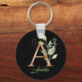 Monogram A green eucalyptus Imitate gold-schwarz K Schlüsselanhänger (Vorderseite)