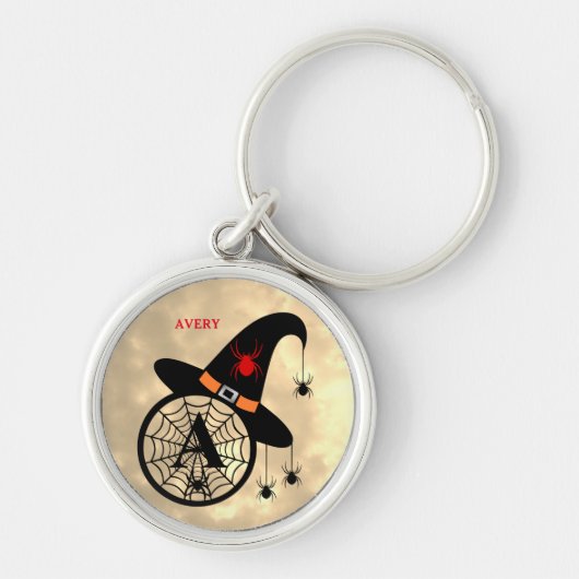 Monogram A Halloween Sky Hexenspinnen Name Schlüsselanhänger (Vorne)