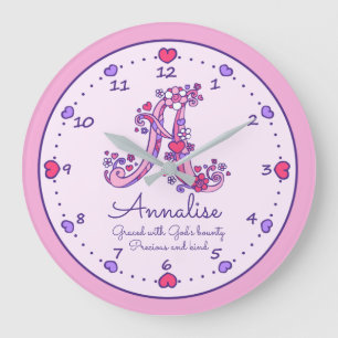 Monogram A heart girls name was rosa clock bedeute Große Wanduhr