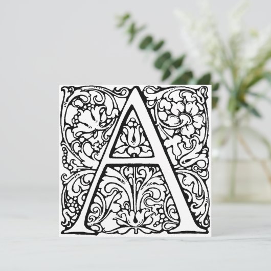 Monogram A Initial Black and White Floral Pattern (Stehend Vorderseite)