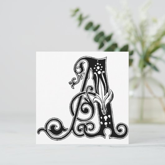 Monogram A Initial Black and White Floral Pattern (Stehend Vorderseite)