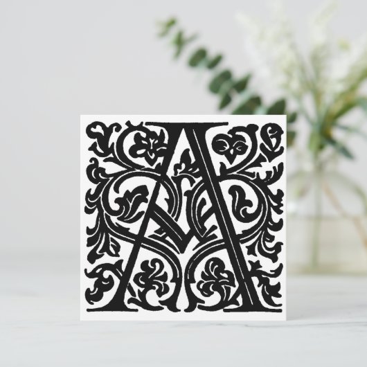 Monogram A Initial Black and White Floral Pattern (Stehend Vorderseite)