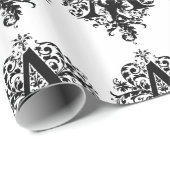 Monogram A Initial Black and White Floral Pattern Geschenkpapier (Rolleneckpunkt)