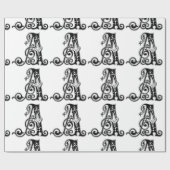 Monogram A Initial Black and White Floral Pattern Geschenkpapier (Flach)
