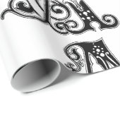 Monogram A Initial Black and White Floral Pattern Geschenkpapier (Rolleneckpunkt)