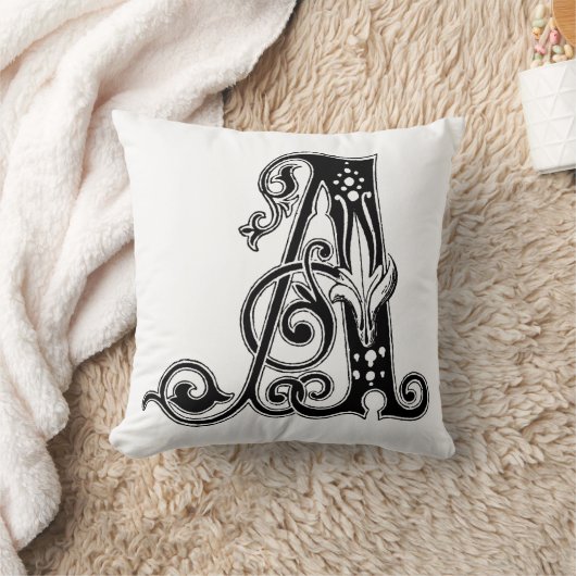 Monogram A Initial Black and White Floral Pattern Kissen (Decke)