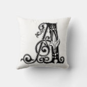 Monogram A Initial Black and White Floral Pattern Kissen (Rückseite)