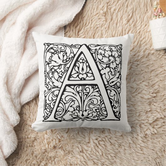 Monogram A Initial Black & White Floral Pattern Kissen (Decke)