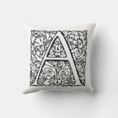 Monogram A Initial Black & White Floral Pattern Kissen (Rückseite)