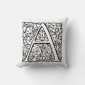 Monogram A Initial Black & White Floral Pattern Kissen (Vorderseite)