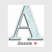 Monogram A Initial Die Cut Sticker Blue Damask (Blatt)
