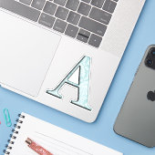Monogram A Initial Die Cut Sticker Blue Damask (Laptop mit iPhone)