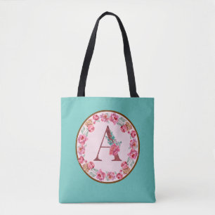 Monogram A Letter with Peony Blumen Image Tasche