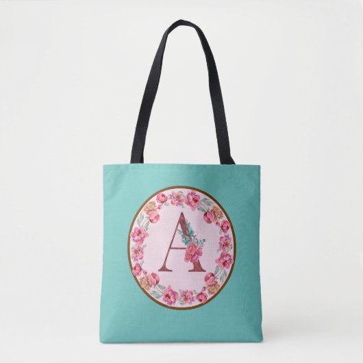 Monogram A Letter with Peony Blumen Image Tasche (Vorderseite)