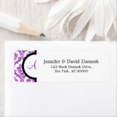 Monogram A Lila Damask Address Labels (Insitu)