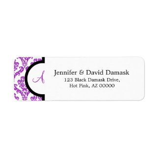 Monogram A Lila Damask Address Labels