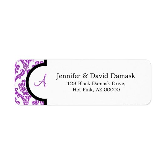Monogram A Lila Damask Address Labels (Vorne)