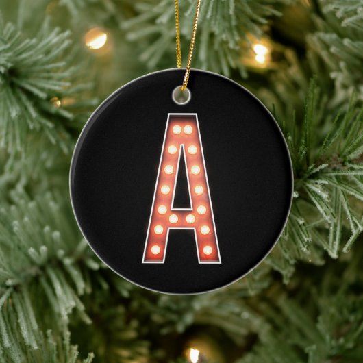 Monogram A Marquee Lights Personalisiert Keramik Ornament (Baum)