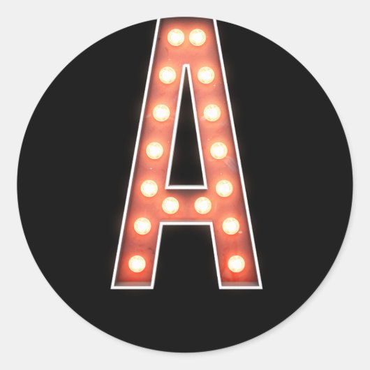 Monogram A Marquee Lights Runder Aufkleber (Vorderseite)