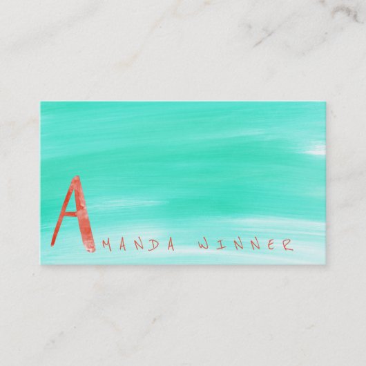 Monogram A Minimalism Minze Watermelon Aquarelle Visitenkarte (Vorderseite)