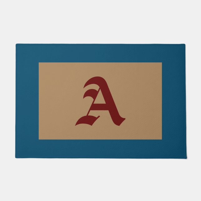 Monogram A Old English Blue Trim Doormat Fußmatte (Vorderseite)