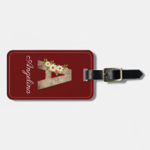 Monogram A red wood Letter Blumen Luggage Tag