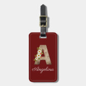 Monogram A red wood Letter Blumen Luggage Tag Gepäckanhänger (Vorderseite vertikal)