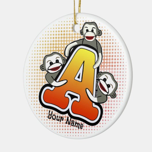 Monogram A Sock Monkey Keramik Ornament (Links)