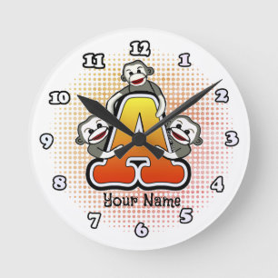 Monogram A Socken Monkey-Uhr Runde Wanduhr