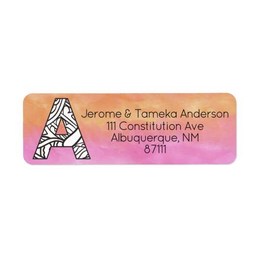 Monogram "A" Tangle Letter Orange Pink Watercolor (Vorne)