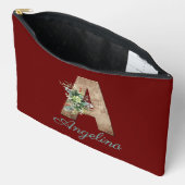 Monogram A wood Letter Dunkelrote Blume Zubehörtasche (Offen)