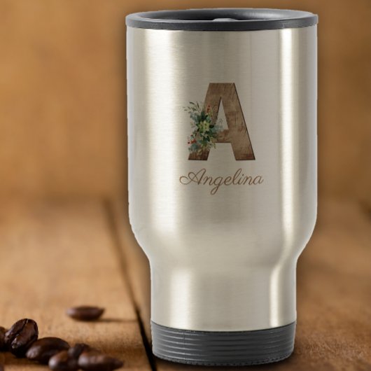 Monogram A wood Letter Red Blume Reisebecher