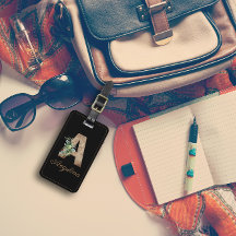 Monogram A wood Letter Red Blumen Luggage Tag