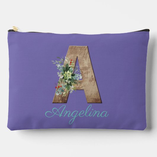 Monogram A wood letter red flower light violet Zubehörtasche (Vorderseite)