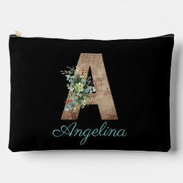 Monogram A wood Letter Rot Blume Schwarz Zubehörtasche