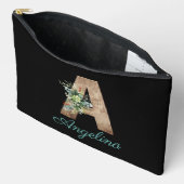 Monogram A wood Letter Rot Blume Schwarz Zubehörtasche (Offen)