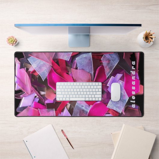 Monogram Abstract Pink Purple Ribbon Pieces 3D Schreibtischunterlage (Büro 1)