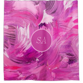 Monogram Abstrakt Art Lila Pink Duschvorhang (Vorderseite)