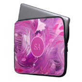 Monogram Abstrakt Art Lila Pink Pinselstriche Laptopschutzhülle (Vorderseite Links)